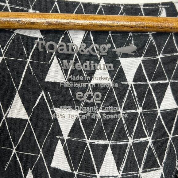 Toad&Co Women's Medium Dress Black White Geometric Print 3/4 Sleeve Eco-Friendly - Picture 3 of 6